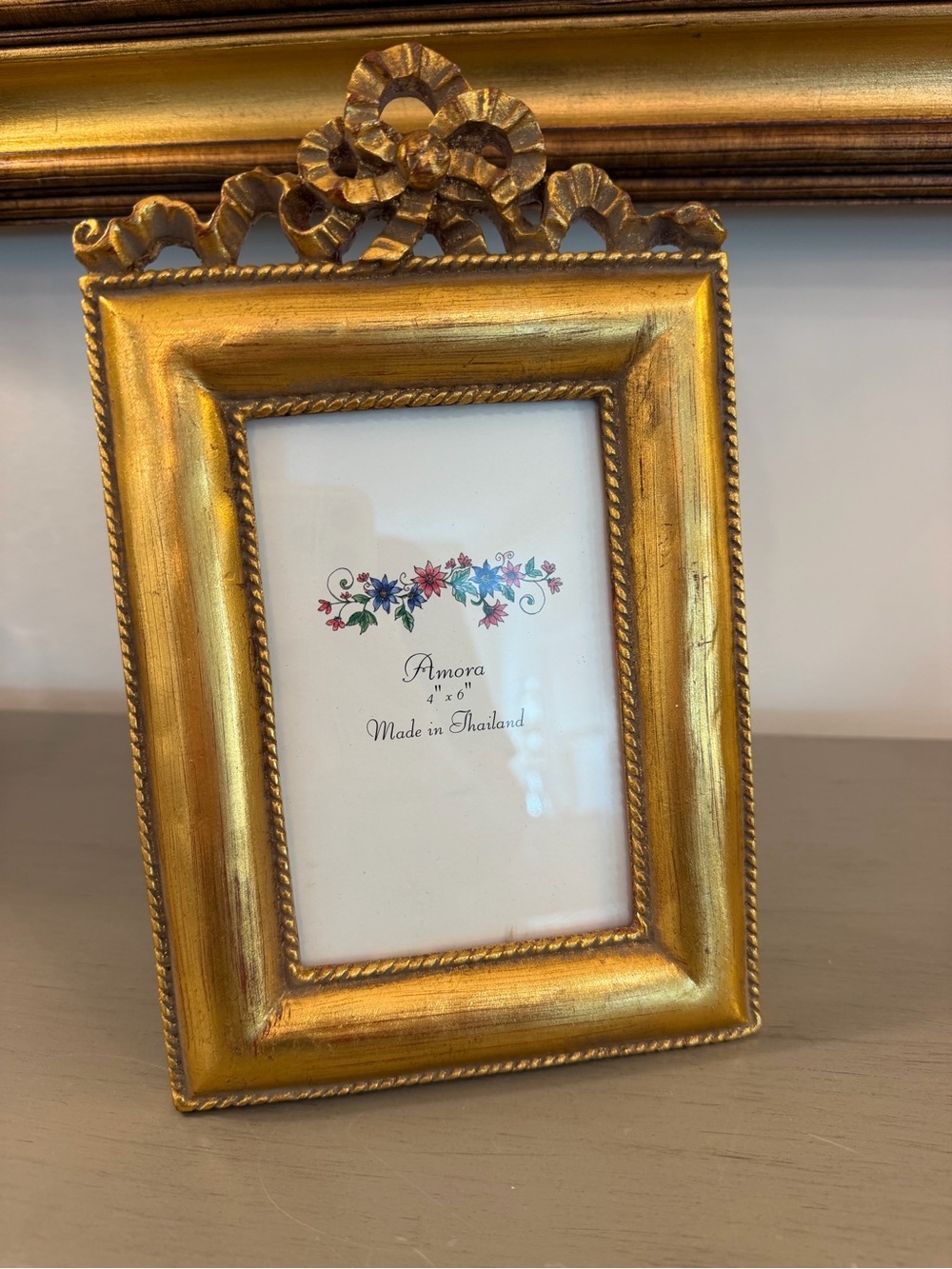 Amora Gold Ornate Picture Frame 4x6 Photo French Bow Freestanding Portrait